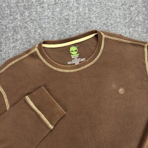 Timberland Men’s Large Brown Waffle Knit Thermal Long Sleeve Contrast Stitch
